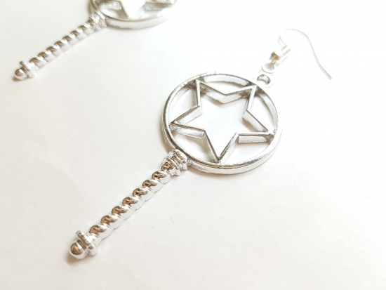 Preview: Zauberstab Stern Ohrringe silberfarben Märchen